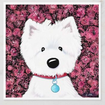 Westie In Pink Floral On Black