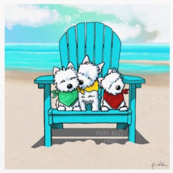 Beach Chair Westie Trio Art print