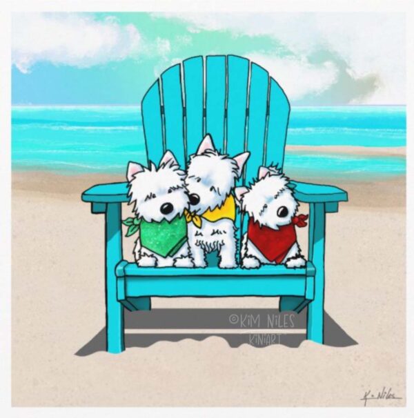 Beach Chair Westie Trio Art print