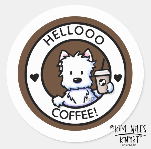 Coffee Lover Westie KiniArt Sticker